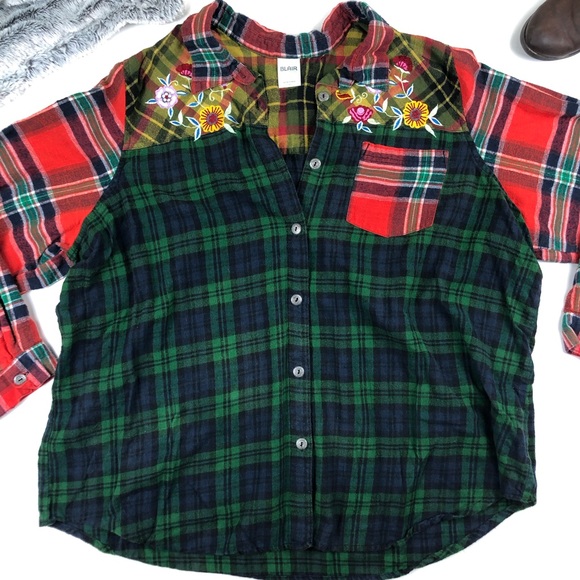 Blair Tops - Blair Vintage floral embroidered flannel